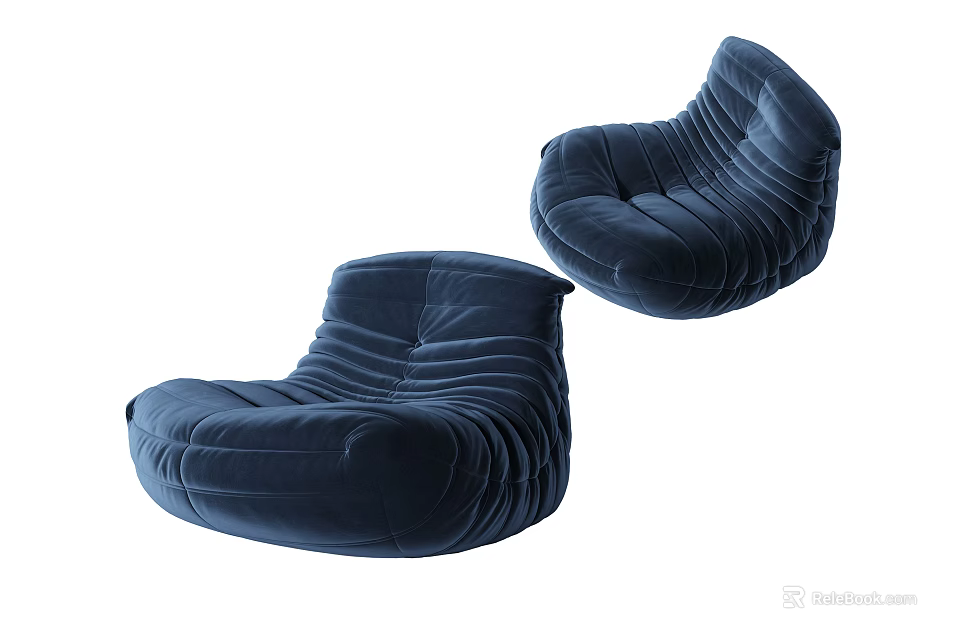 Comfortable Blue Velvet Bean Bag Chairs With Curved Design For Living Room 3d model 