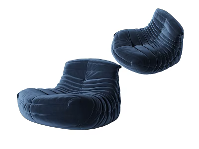 Comfortable Blue Velvet Bean Bag Chairs With Curved Design For Living Room 3d model