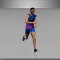 Male Runner in Blue and Pink Sportswear Running on Gray Background