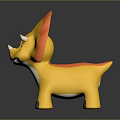 Yellow Cartoon Triceratops Toy Character With Orange Frill White Belly And Green Feet