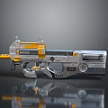 Futuristic Sci Fi Pistol With Silver Yellow Mechanical Design Barrel Control Panel And Details
