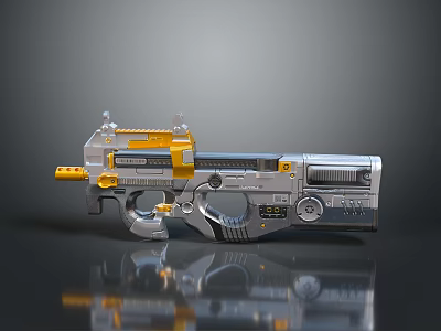 Futuristic Sci Fi Pistol With Silver Yellow Mechanical Design Barrel Control Panel And Details 3d model