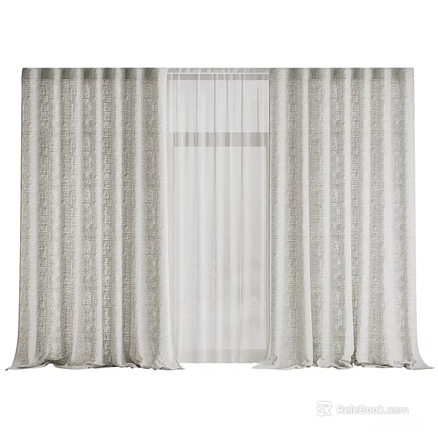 Textured Neutral Color Curtains With Sheer Layer For Window Decor Design 3d model