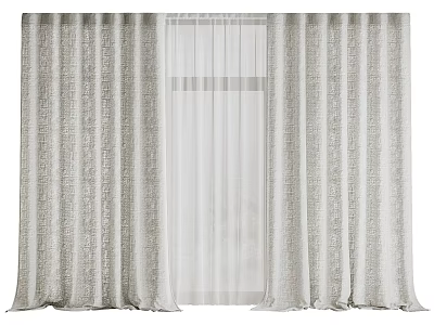 Textured Neutral Color Curtains With Sheer Layer For Window Decor Design 3d model