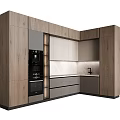 Modern Kitchen Design With Wooden Gray Cabinets Built in Appliances And Countertop