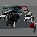 Automobile Exhibition Booth With Multiple SUVs And Large Background Screen Display Setup