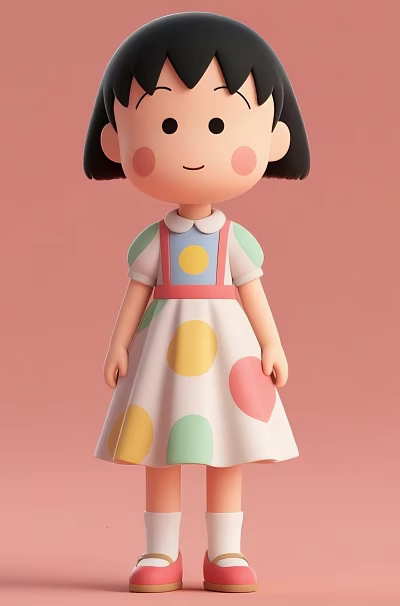 Cute Little Girl In Colorful Polka Dot Dress With Short Hair On Pink Background 3d model Cute Little Girl In Colorful Polka Dot Dress With Short Hair On Pink Background 3d model