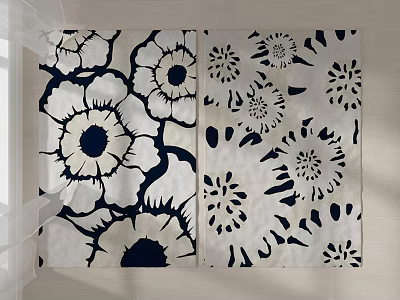 Modern Square Rug With Large Floral Pattern In Navy And White Design 3d model