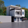 Modern Detached Villa Two Story Structure With Large Windows Surrounded By Trees And Greenery 3d model