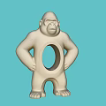 White Gorilla Landscape Sculpture With Oval Hollow Center Standing Pose And Hands On Hips