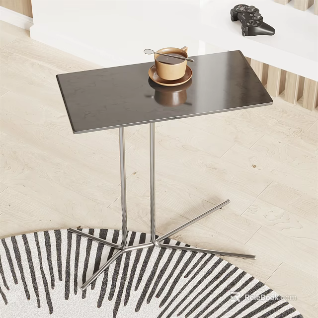 Modern Minimalist Side Table With Black Tabletop And Metal Legs Featuring Coffee Cup On Top 3d model 