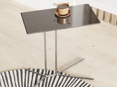 Modern Minimalist Side Table With Black Tabletop And Metal Legs Featuring Coffee Cup On Top 3d model