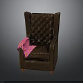 Brown Tufted Armchair With Diamond Pattern Backrest Pink Purple Striped Blanket And Red Legs