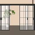 Modern Black Frame Sliding Doors with Grid Clear Glass Panels in Minimalist Interior Design