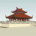 Traditional Chinese Ancient Architecture With Multi Tiered Red Tile Roof Curved Eaves And Stone Railings