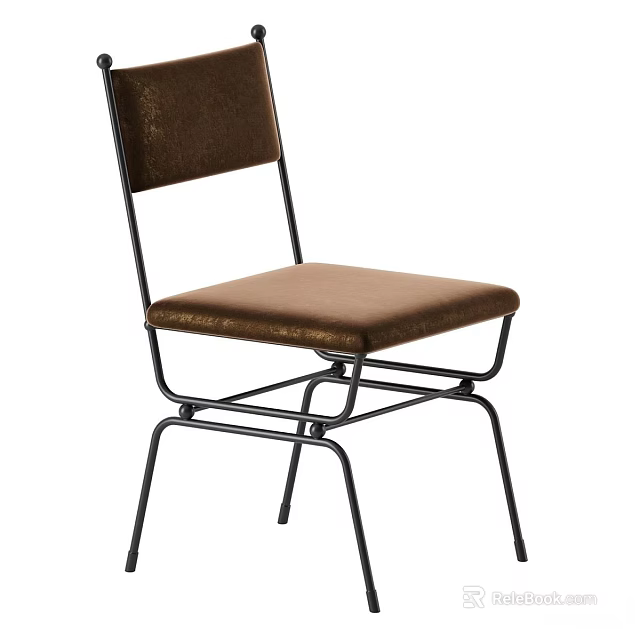 Modern Dining Chair With Brown Padded Seat Back And Black Metal Frame 3d model 