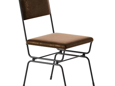 Modern Dining Chair With Brown Padded Seat Back And Black Metal Frame 3d model