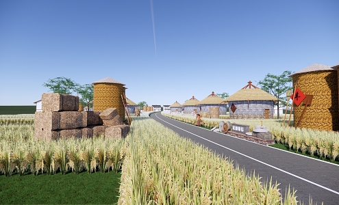 Modern paddy rural agricultural landscape 3d model