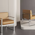 Two Light Brown Leisure Chairs With Silver Metal Frame Modern Design 3d model