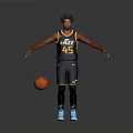 Man In Utah Jazz Number 45 Jersey Standing With Basketball On Gray Background