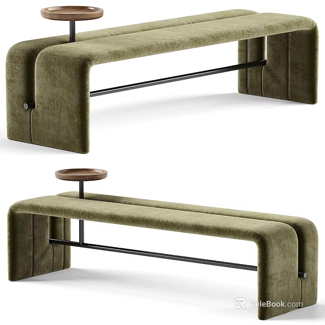 Olive Green Upholstered Sofa Bench With Modern Black Metal Frame Design 3d model 