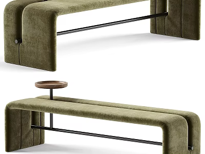 Olive Green Upholstered Sofa Bench With Modern Black Metal Frame Design 3d model