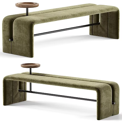 Olive Green Upholstered Sofa Bench With Modern Black Metal Frame Design 3d model