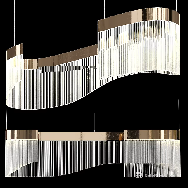 Modern Chandelier with Curved Gold Frame and Crystal Strands for Contemporary Spaces 3d model 