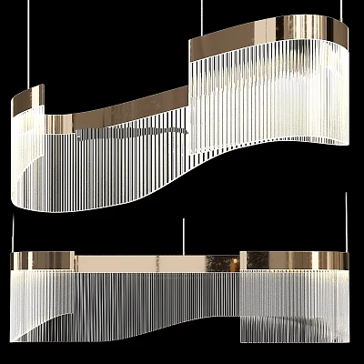 Modern Chandelier with Curved Gold Frame and Crystal Strands for Contemporary Spaces 3d model