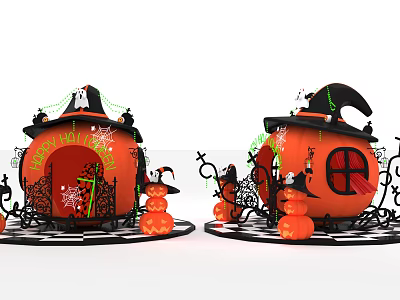 Modern Meichen Halloween Pumpkin Car Pumpkin Lamp Devil Hat Photo 3d model