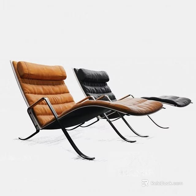 Modern Brown and Black Leather Lounge Chairs with Metal Frame and Contemporary Design 3d model 