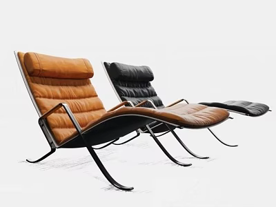 Modern Brown and Black Leather Lounge Chairs with Metal Frame and Contemporary Design 3d model