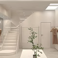 Modern Clothing Store Exterior With Stylish Window Display Mannequins And Decorative Plants
