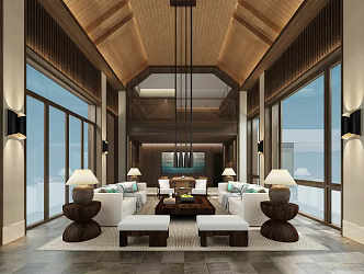 Modern Guest Restaurant Tengxuan Courtyard Indoor Living Room 3d model