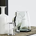 Inflatable Decorative Vessels Featuring White Bottles And Transparent Kettles On Wooden Table With Green Plants