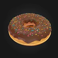 Delicious Chocolate Glazed Donut Topped With Colorful Sprinkles On Black Background