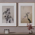 Framed Plant Paintings With Branches And Red Maple Leaves For Interior Decor Alongside Books And Vase
