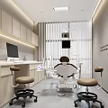 Dental Clinic Interior With Treatment Chair Rolling Stools Computer And Blinds