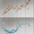 Modern Multi Panel Wall Decor with Gray Background and Flowing Orange Blue Elements 3d model