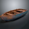 Rustic Blue And Brown Wooden Boat With Weathered Hulls And Wooden Seats