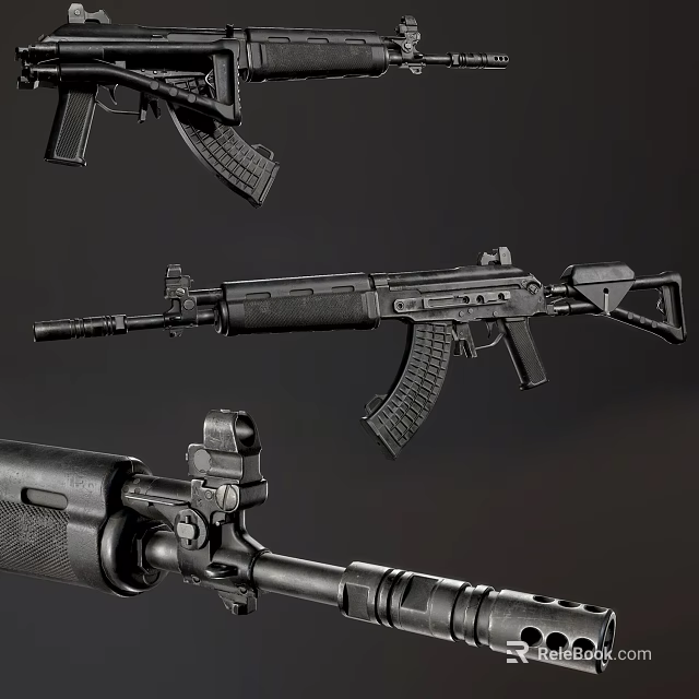 Modern Tactical Assault Rifles Showcase With Barrel Magazine And Scope Details 3d model 