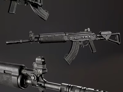 Modern Tactical Assault Rifles Showcase With Barrel Magazine And Scope Details 3d model