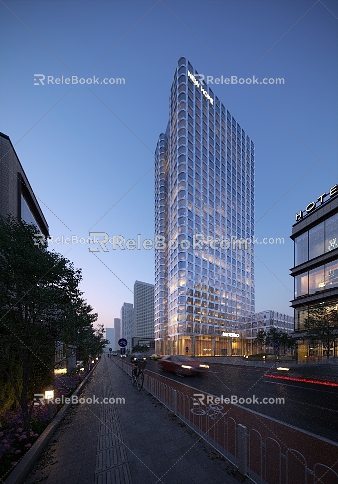 Office Building Street Public Building Office Building along the Street Night View Perspective Office Building Perspective Night View Realistic Photo-level Effect Office Building Neon Night View Office Building 3d model