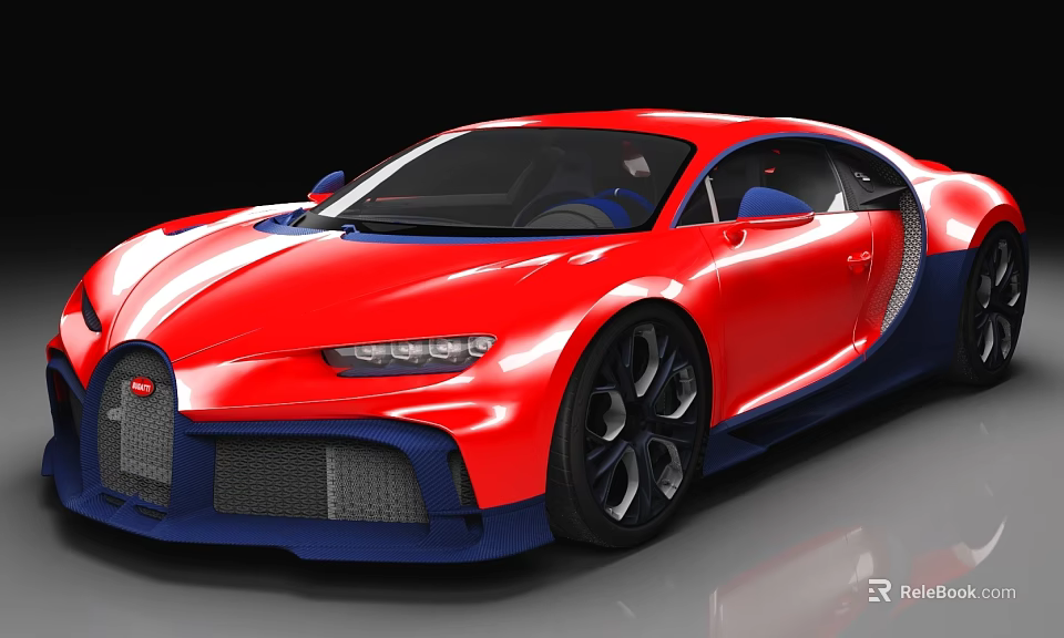 Red And Blue Bugatti Sports Car With Sleek Design And Large Wheels 3d model 