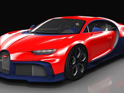 Red And Blue Bugatti Sports Car With Sleek Design And Large Wheels 3d model