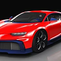 Red And Blue Bugatti Sports Car With Sleek Design And Large Wheels