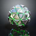 Cartoon Scene Featuring Metallic Polyhedral Sphere With Green Connecting Lines And Reflection