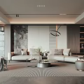 Modern Living Dining Room Interior Design With Sofa Coffee Table And Hanging Ring Light 3d model