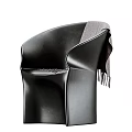 Black Modern Accent Chair With Gray Fringe Blanket On Backrest Stylish Design For Living Room