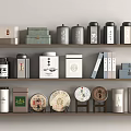 Traditional Chinese Tea Ware Display With Shelves Canisters Tea Cakes And Boxes